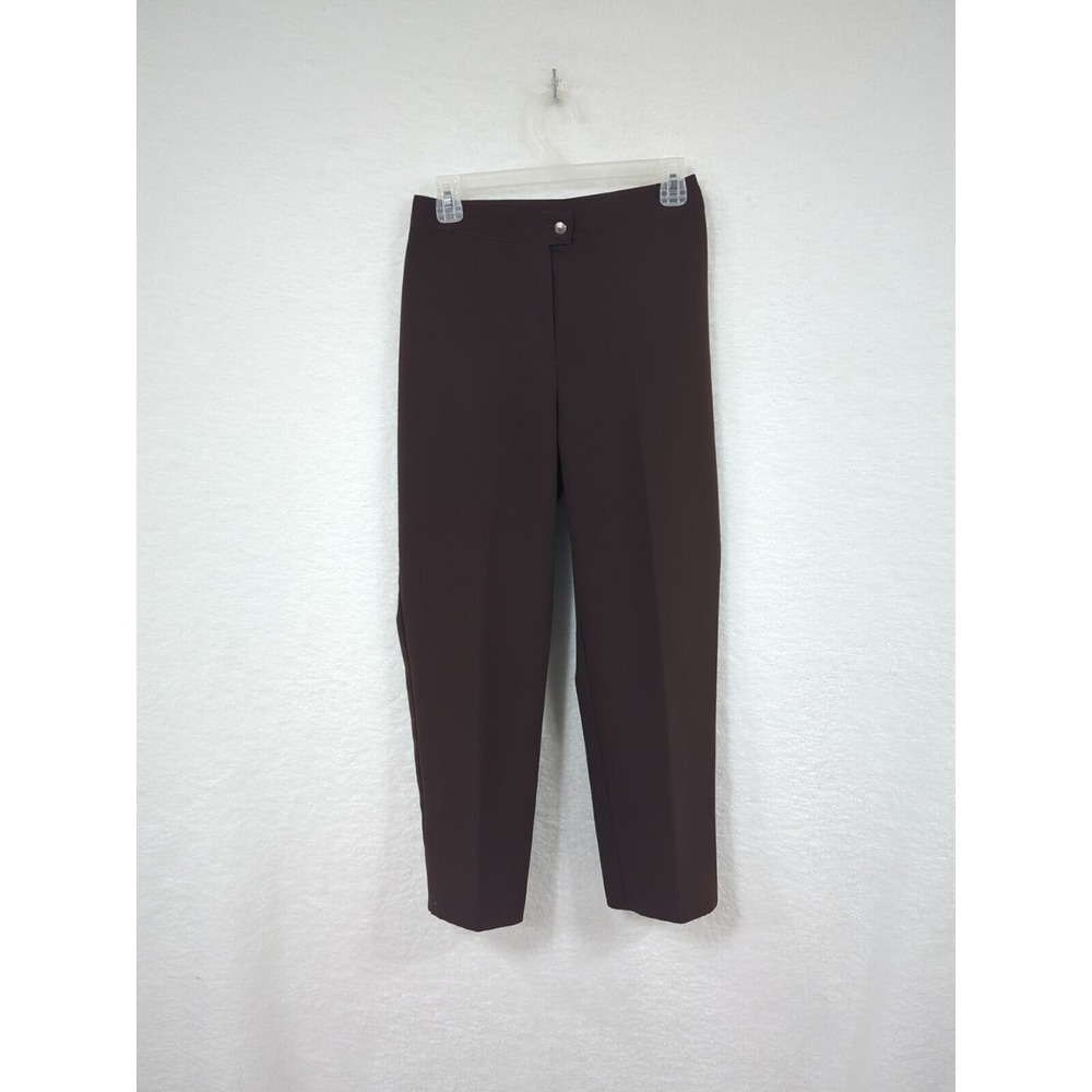 Vintage Women's Petite Dark Brown Dress Pants Trousers Pleated Tapered Leg 8